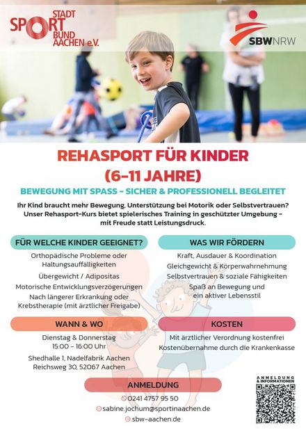 Flyer Rehasport für Kinder | (c) SSB Aachen 